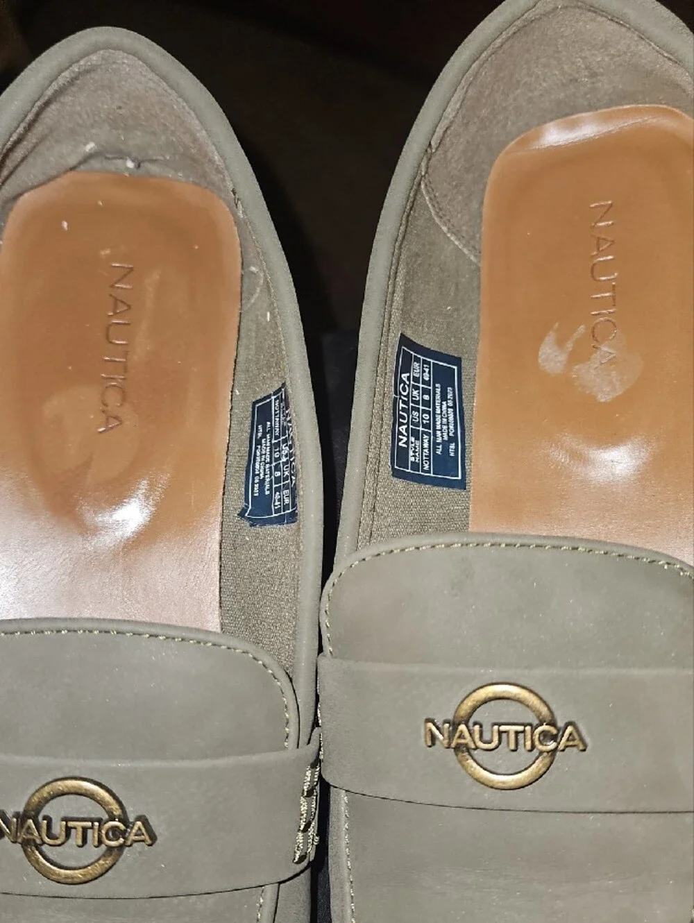Nautica Women’s Gray Suede Slip-On Loafers with Gold Logo Accent